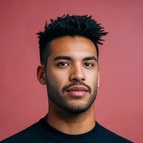 A close up of a person wearing a black shirt.