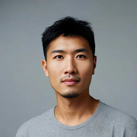 A man in a gray shirt looking at the camera.